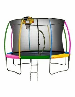 Kahuna Trampoline 12 ft with Basketball set - Rainbow