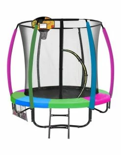 Kahuna Trampoline 6ft with Basketball Set Mat Pad Net Ladder- Rainbow