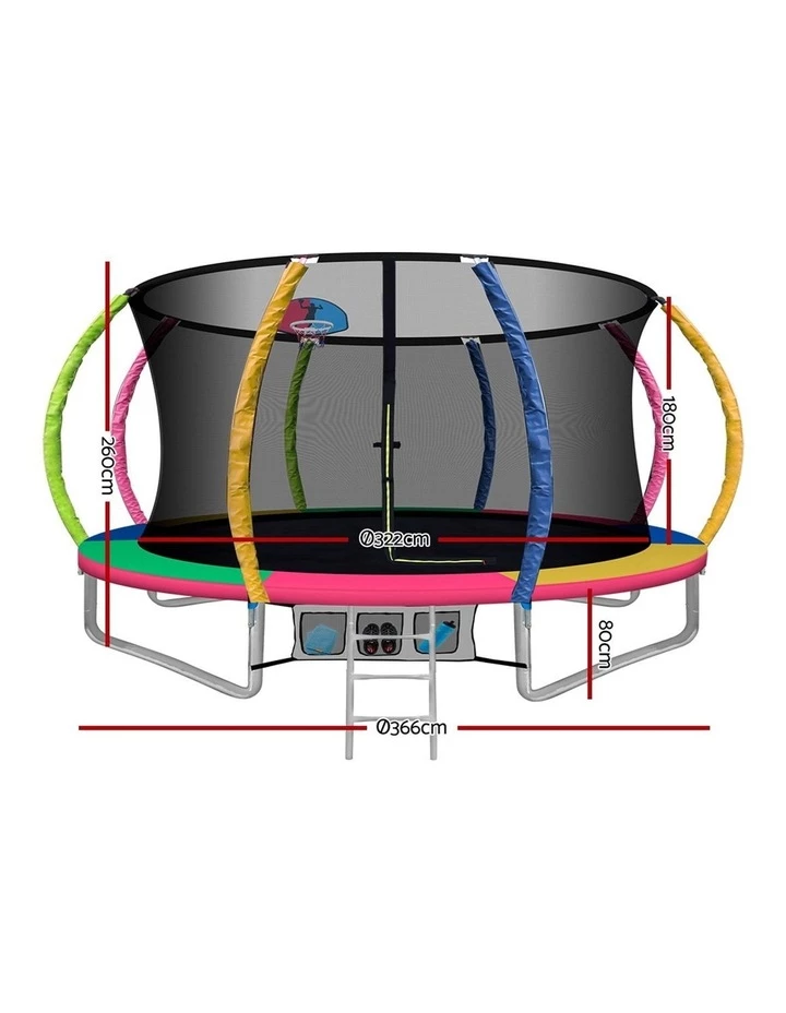 Everfit 12FT Trampoline Round Trampolines With Basketball Hoop Kids Present Gift Enclosure Safety Net Pad Outdoor Multi-coloured 2 Everfit 12FT Trampoline Round Trampolines With Basketball Hoop Kids Present Gift Enclosure Safety Net Pad Outdoor Multi-coloured - Image 2