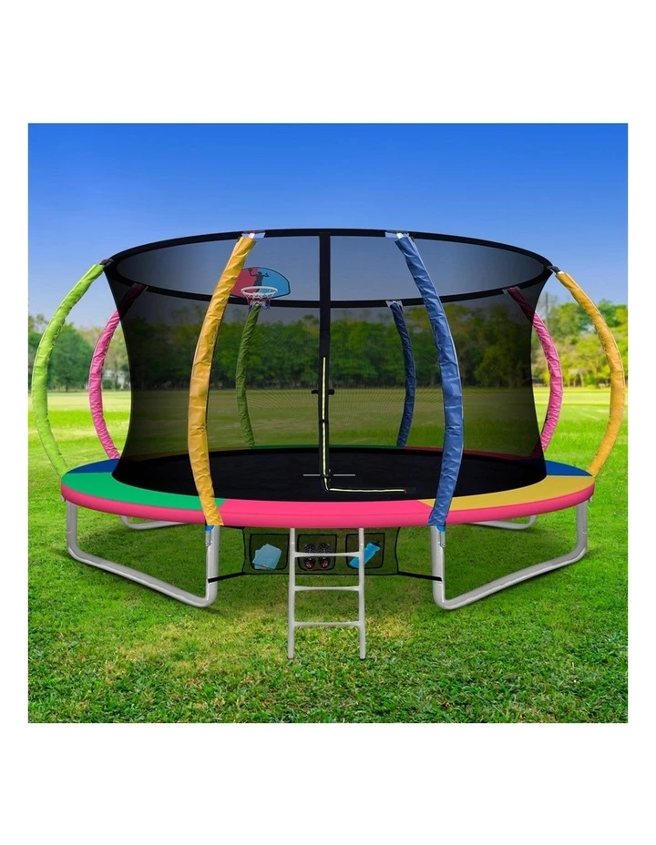 Everfit 12FT Trampoline Round Trampolines With Basketball Hoop Kids Present Gift Enclosure Safety Net Pad Outdoor Multi-coloured 3 Everfit 12FT Trampoline Round Trampolines With Basketball Hoop Kids Present Gift Enclosure Safety Net Pad Outdoor Multi-coloured - Image 3