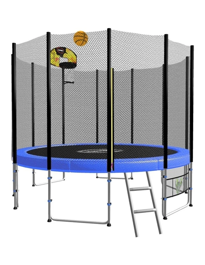 Kahuna 8ft Round Trampoline with Safety Net, Ladder and Basketball Set Blue 1 Kahuna 8ft Round Trampoline with Safety Net, Ladder and Basketball Set Blue