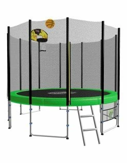 Kahuna Blizzard 8ft Round Spring Trampoline with Net Mat Ladder and Basketball Set Green