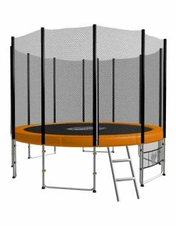 Kahuna 8ft Round Spring Trampoline with Net, Pad, and Ladder Orange