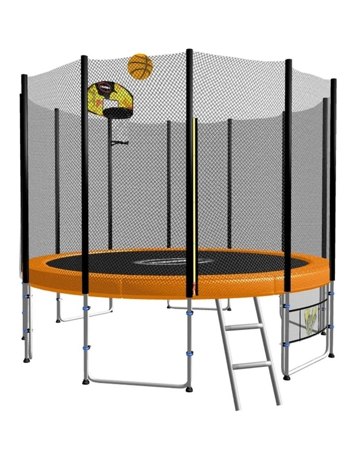 Kahuna 8ft Round Spring Trampoline with Net, Pad, Ladder and Basketball Set Orange 1 Kahuna 8ft Round Spring Trampoline with Net, Pad, Ladder and Basketball Set Orange