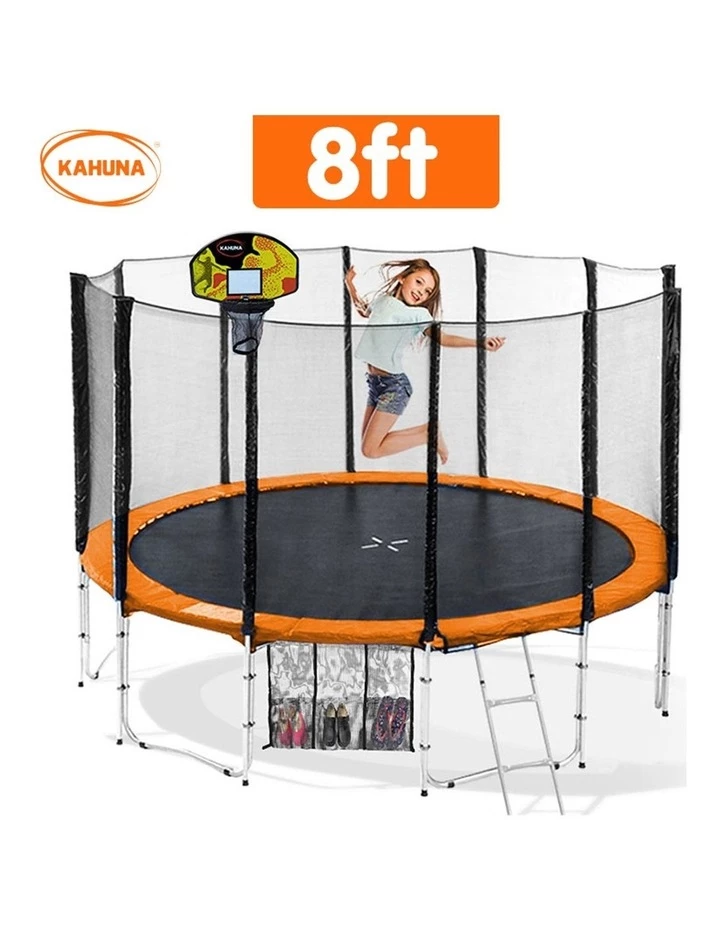 Kahuna 8ft Round Spring Trampoline with Net, Pad, Ladder and Basketball Set Orange 2 Kahuna 8ft Round Spring Trampoline with Net, Pad, Ladder and Basketball Set Orange - Image 2
