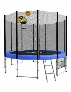 Kahuna 10ft Round Spring Trampoline Net,Pad, Mat and Basketball Set Blue