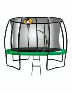 Kahuna 10ft Round Trampoline Safety Net Spring Pad Cover Mat Free Ladder Basketball Set Green
