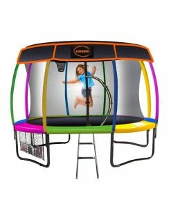 Kahuna 14ft Trampoline Free Safety Net Spring Rainbow Pad Roof Mat Basketball- Rainbow