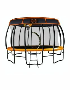 Kahuna 16ft Trampoline Kahuna Jumper Outdoor Round Pad Mat Net Ladder Roof Basketball Set Orange