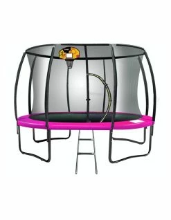 Kahuna 16ft Trampoline Free Safety Net Spring Pad Mat Ladder Basketball Set- Pink