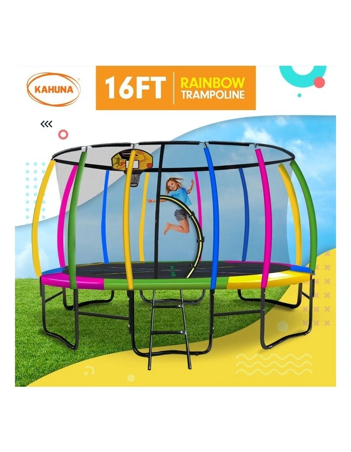 Kahuna 16ft Round Spring Trampoline Free Safety Net Pad Cover Mat Ladder Basketball Set- Rainbow 2 Kahuna 16ft Round Spring Trampoline Free Safety Net Pad Cover Mat Ladder Basketball Set- Rainbow - Image 2