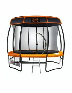 Kahuna Trampoline 12ft Free Safety Net Spring Pad Roof Mat Ladder - Orange