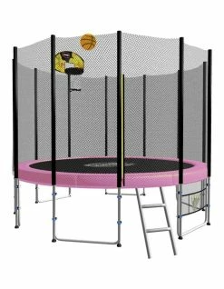 Kahuna 8ft Round Spring Trampoline Free Safety Outer Net pad mat ladder shoe Tidy Basketball Pink