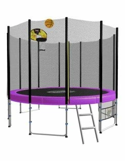 Kahuna Blizzard 8ft Round Spring Trampoline Free Safety Net Pad Mat Ladder Shoe Tidy Basketball Set Purple
