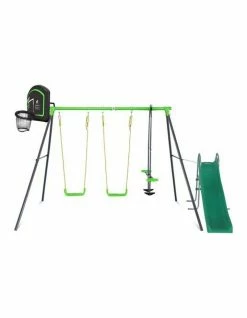 Lifespan Kids Hurley 2 Swing Set w/ Slide & Hoop Green/Black