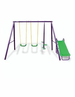 Kahuna Swing Set 4-Seater With Tandem Swing And Slide Purple/Green